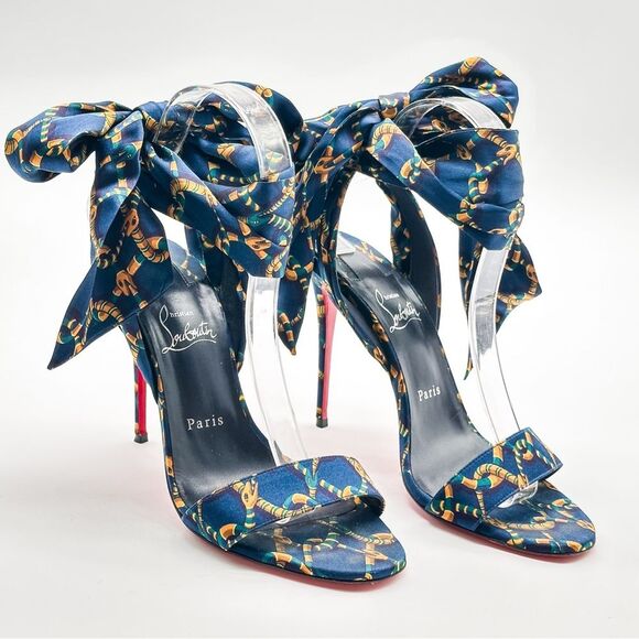 Christian Louboutin Du Desert 100 Crepe Satin in Obscur High Heel Sandals EU 39 - Picture 1 of 11